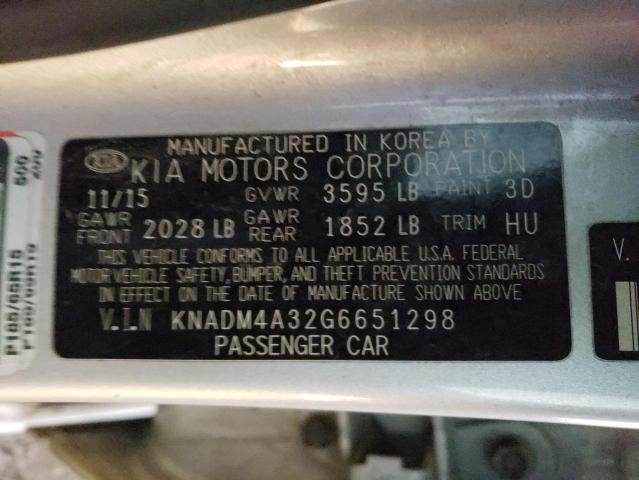 KNADM4A32G6651298 - 2016 KIA RIO LX SILVER photo 12