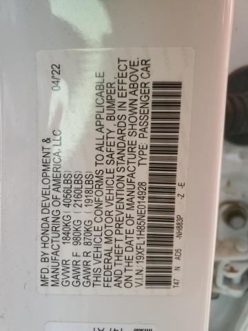 19XFL1H85NE014928 - 2022 HONDA CIVIC SPORT TOURING WHITE photo 12