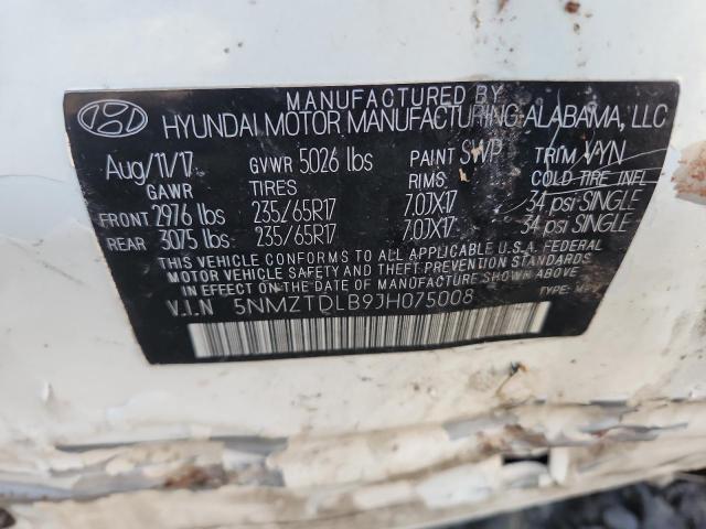 5NMZTDLB9JH075008 - 2018 HYUNDAI SANTA FE S WHITE photo 12