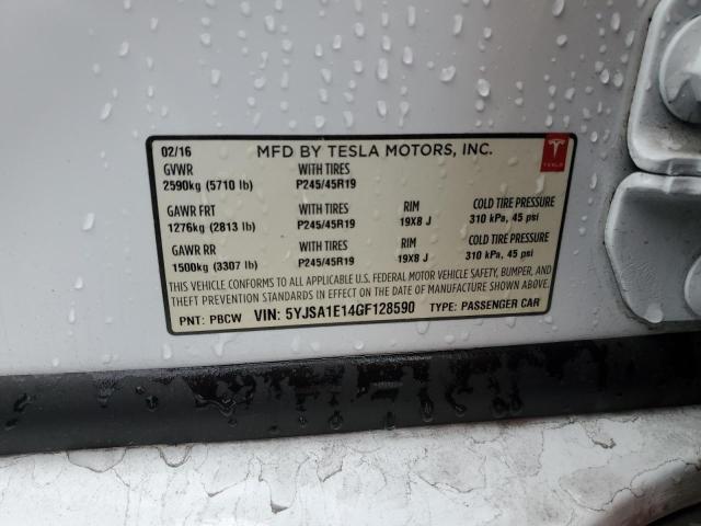 5YJSA1E14GF128590 - 2016 TESLA MODEL S თეთრი ფოტო 12