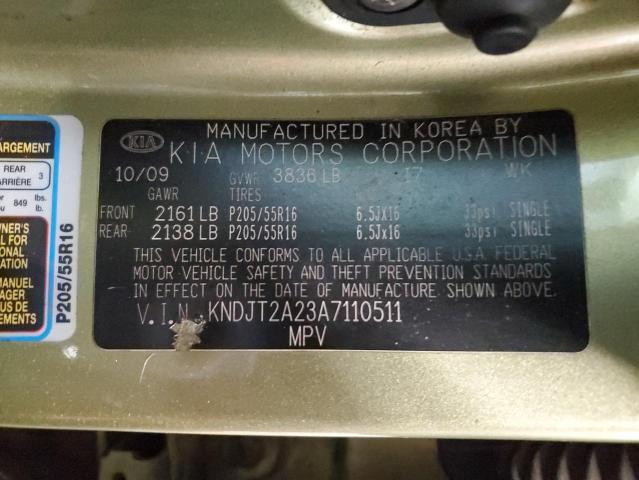 KNDJT2A23A7110511 - 2010 KIA SOUL + GREEN photo 13