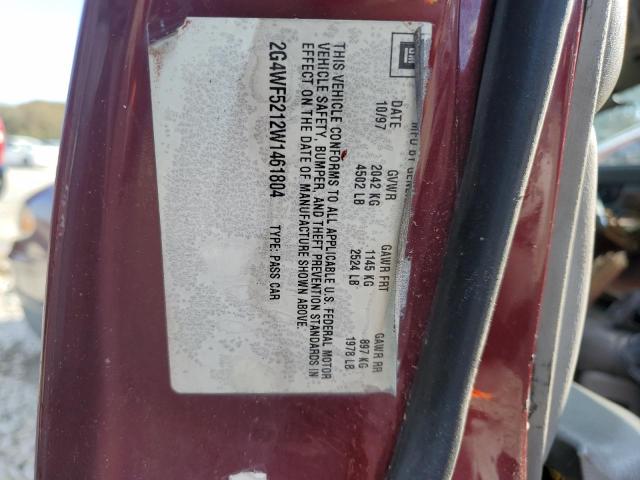 2G4WF5212W1461804 - 1998 BUICK REGAL GS BURGUNDY photo 12