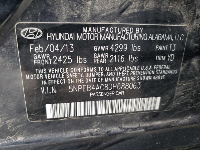 5NPEB4AC8DH688063 - 2013 HYUNDAI SONATA GLS CHARCOAL photo 12