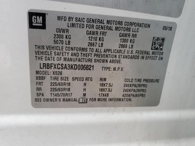 LRBFXCSA3KD006821 - 2019 BUICK ENVISION ESSENCE თეთრი ფოტო 13