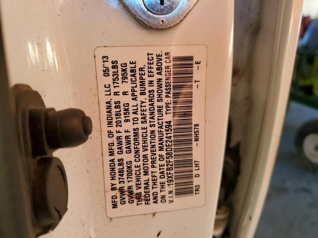 19XFB2F58DE241594 - 2013 HONDA CIVIC LX თეთრი ფოტო 12