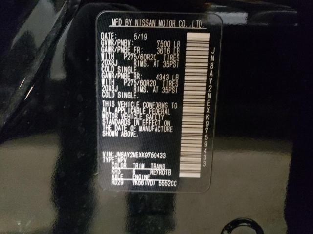 JN8AY2NEXK9759433 - 2019 NISSAN ARMADA PLATINUM BLACK photo 13