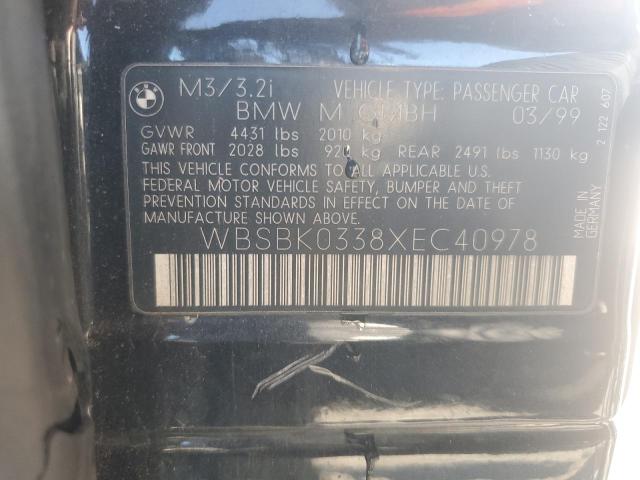 WBSBK0338XEC40978 - 1999 BMW M3 AUTOMATIC BLACK photo 12