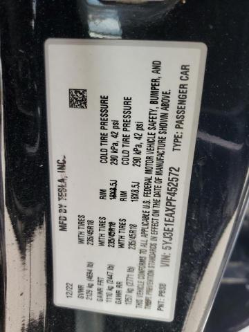 5YJ3E1EAXPF452572 - 2023 TESLA MODEL 3 BLACK photo 12