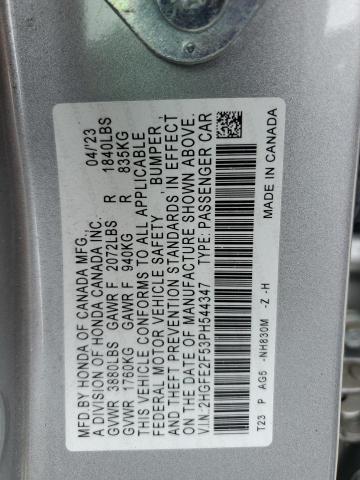 2HGFE2F53PH544347 - 2023 HONDA CIVIC SPORT SILVER photo 12