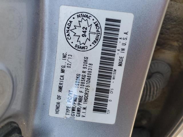 1HGCR2F51DA806318 - 2013 HONDA ACCORD SPORT ვერცხლისფერი ფოტო 12