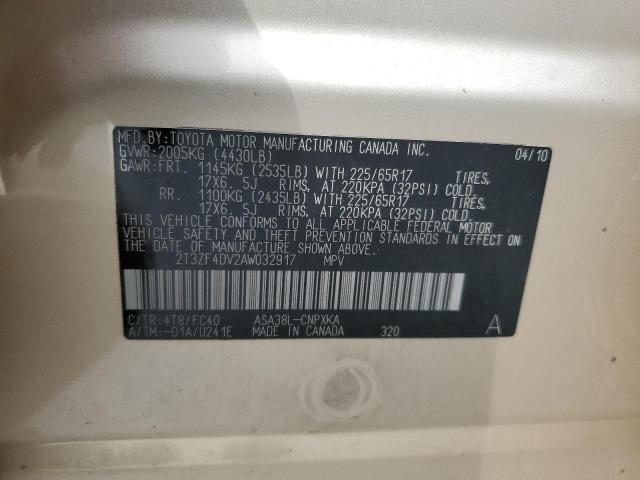 2T3ZF4DV2AW032917 - 2010 TOYOTA RAV4 TAN photo 13