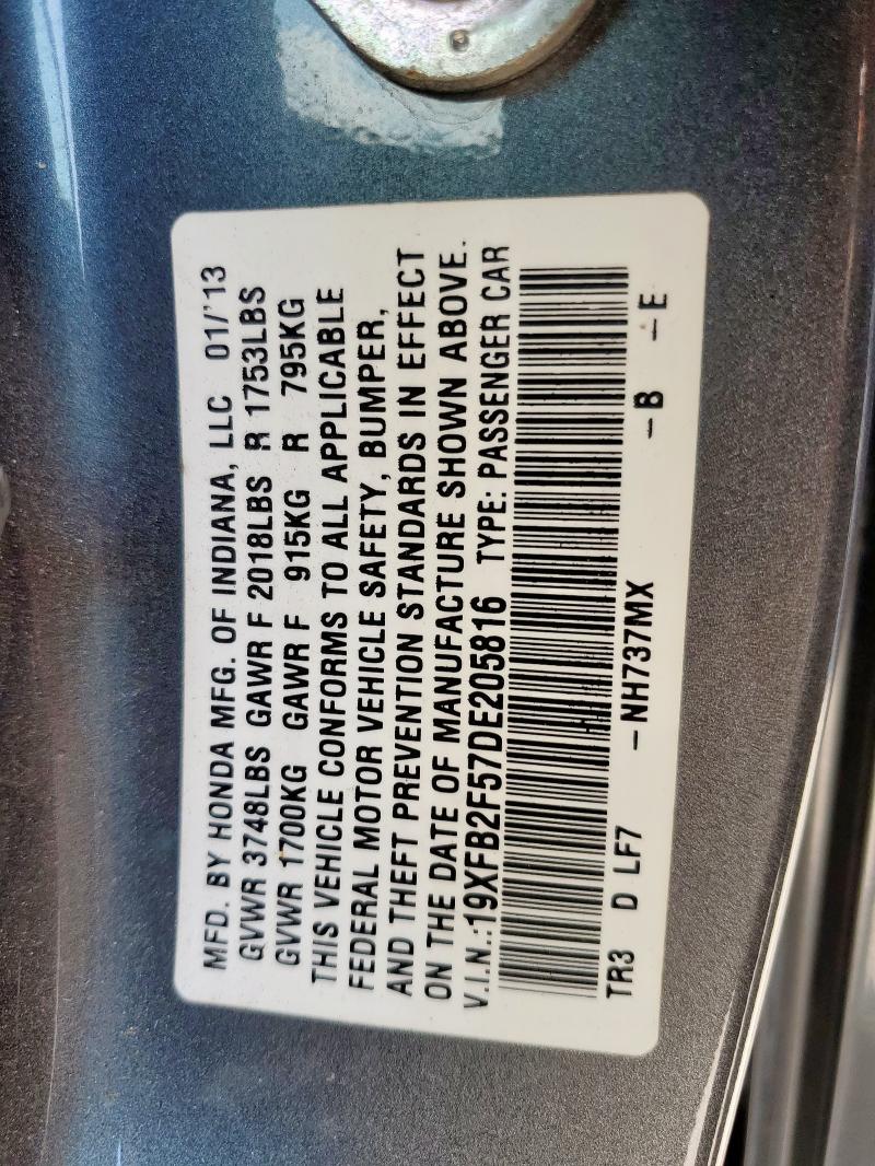 19XFB2F57DE205816 - 2013 HONDA CIVIC LX SILVER photo 13