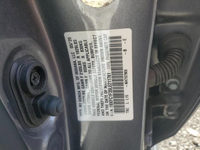 19XFC1F35LE211781 - 2020 HONDA CIVIC EX GRAY photo 12