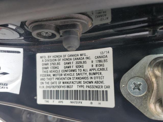 2HGFB2F90FH518637 - 2015 HONDA CIVIC EXL შავი ფოტო 12