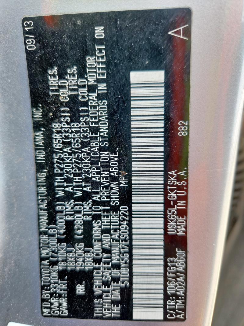 5TDBY5G17ES094220 - 2014 TOYOTA SEQUOIA SR5 银色 照片 14