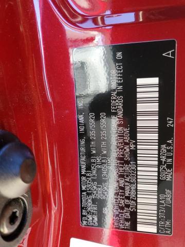 5TDFZRBH6LS032301 - 2020 TOYOTA HIGHLANDER PLATINUM RED photo 12