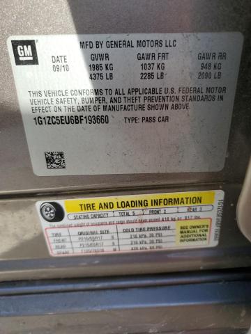 1G1ZC5EU6BF193660 - 2011 CHEVROLET MALIBU 1LT 灰色 照片 12