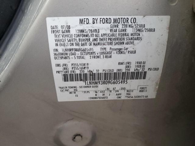1LNHM93R09G605495 - 2009 LINCOLN MKS GRAY photo 12