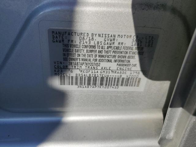 3N1AB7AP7KY207452 - 2019 NISSAN SENTRA S ვერცხლისფერი ფოტო 13