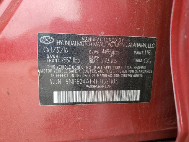 5NPE24AF4HH521103 - 2017 HYUNDAI SONATA SE RED photo 12