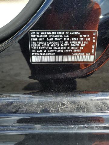 1VWBA7A30JC005851 - 2018 VOLKSWAGEN PASSAT SE Siyah fotoğraf 12