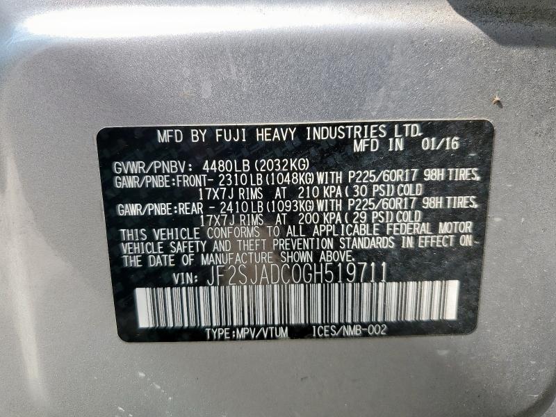 JF2SJADC0GH519711 - 2016 SUBARU FORESTER 2.5I PREMIUM ვერცხლისფერი ფოტო 13