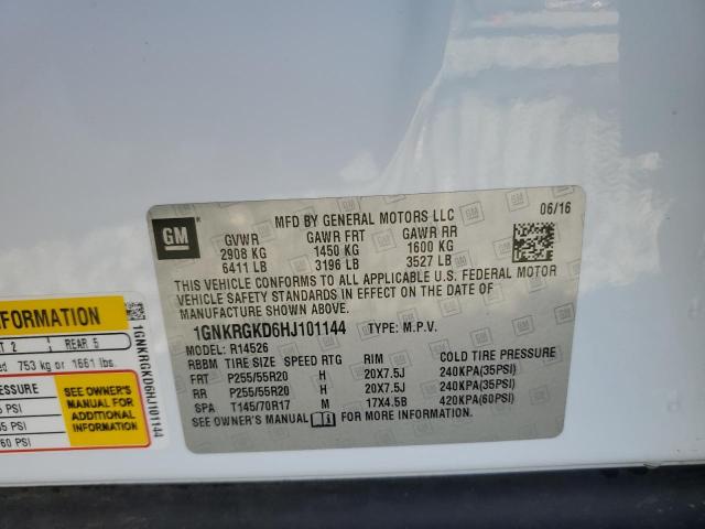 1GNKRGKD6HJ101144 - 2017 CHEVROLET TRAVERSE LT Ақ фото 13