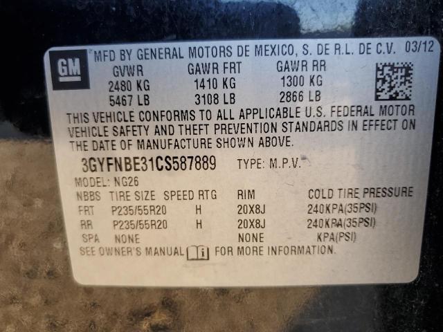 3GYFNBE31CS587889 - 2012 CADILLAC SRX PERFORMANCE COLLECTION Чорний фото 12