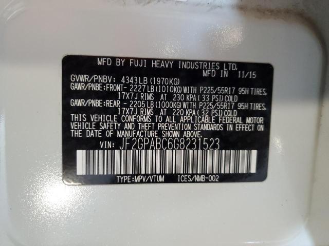 JF2GPABC6G8231523 - 2016 SUBARU CROSSTREK PREMIUM WHITE photo 12