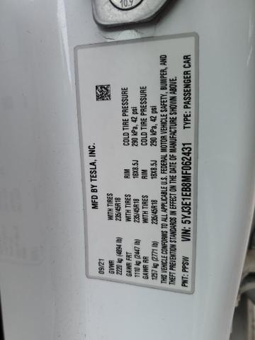 5YJ3E1EB8MF062431 - 2021 TESLA MODEL 3 Ağ foto 12
