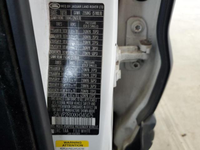 SALVP2RXXKH340475 - 2019 LAND ROVER RANGE ROVE SE WHITE photo 14