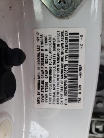 19XFB2F91DE005775 - 2013 HONDA CIVIC EXL Սպիտակ լուսանկար 12