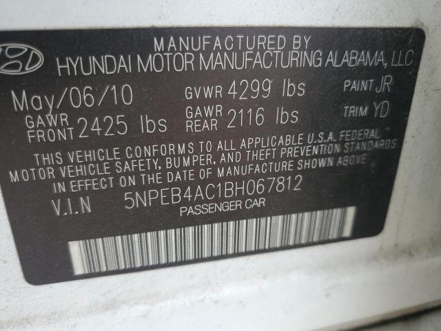 5NPEB4AC1BH067812 - 2011 HYUNDAI SONATA GLS WHITE photo 12