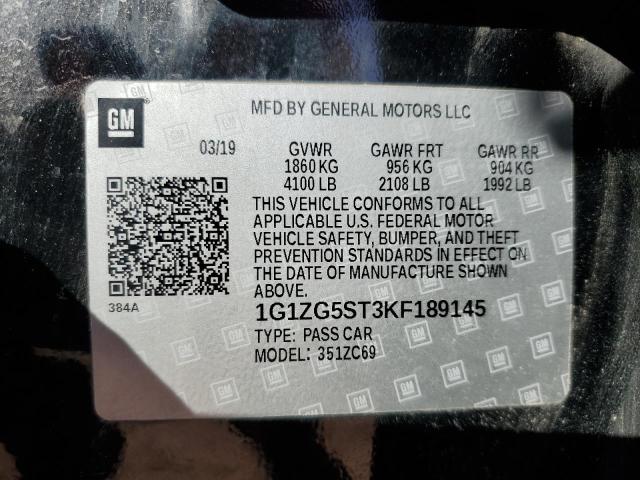 1G1ZG5ST3KF189145 - 2019 CHEVROLET MALIBU RS BLACK photo 12