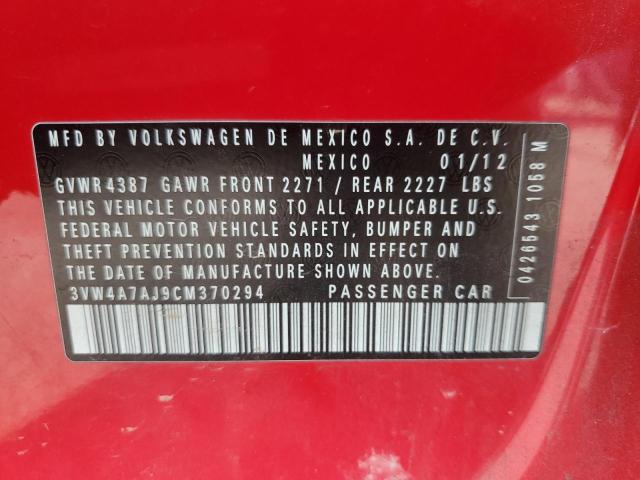 3VW4A7AJ9CM370294 - 2012 VOLKSWAGEN JETTA GLI RED photo 12