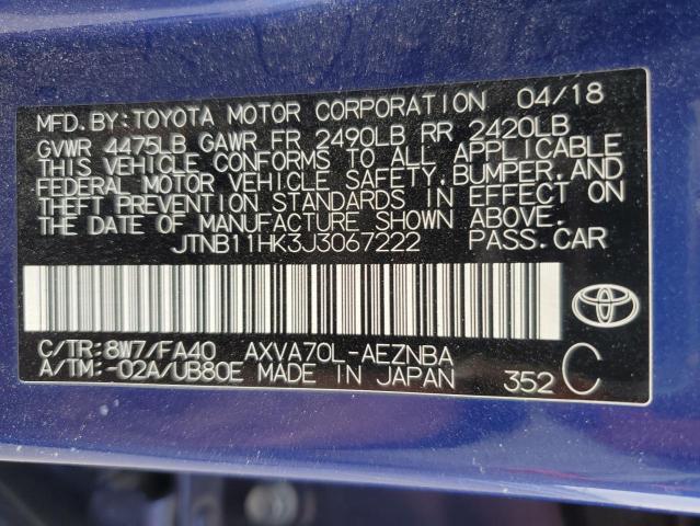JTNB11HK3J3067222 - 2018 TOYOTA CAMRY L BLUE photo 13