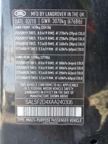 SALSF2D4XAA240306 - 2010 LAND ROVER RANGE ROVE HSE BLACK photo 13
