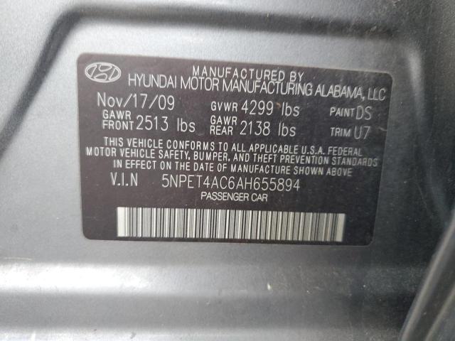 5NPET4AC6AH655894 - 2010 HYUNDAI SONATA GLS GRAY photo 12