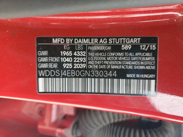 WDDSJ4EB0GN330344 - 2016 MERCEDES-BENZ CLA 250 RED photo 12