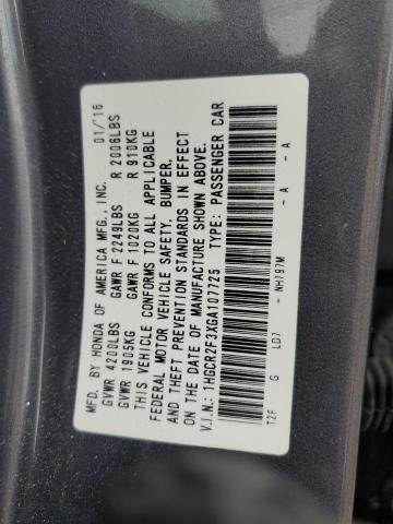 1HGCR2F3XGA107725 - 2016 HONDA ACCORD LX GRAY photo 13