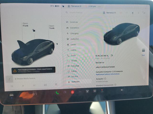 5YJ3E1EA0JF151655 - 2018 TESLA MODEL 3 黑色 照片 9