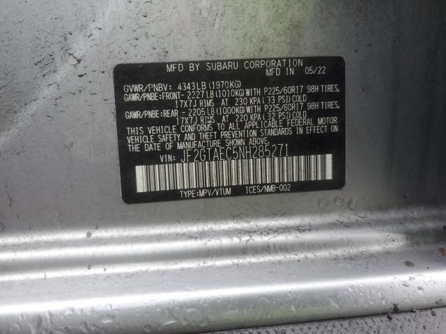 JF2GTAEC5NH285271 - 2022 SUBARU CROSSTREK PREMIUM SILVER photo 12