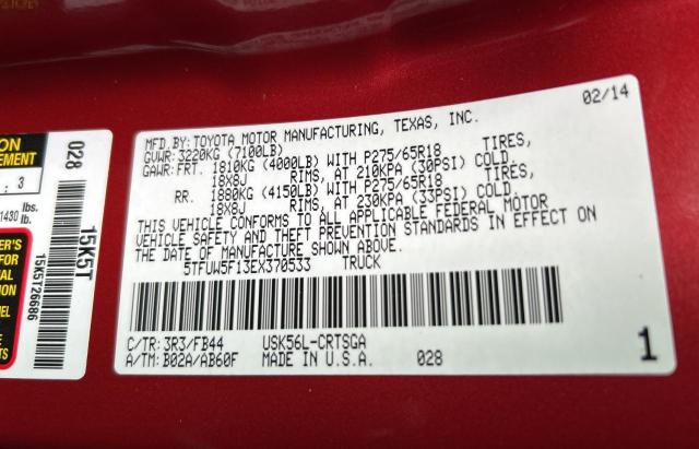 5TFUW5F13EX370533 - 2014 TOYOTA TUNDRA DOUBLE CAB SR/SR5 RED photo 10