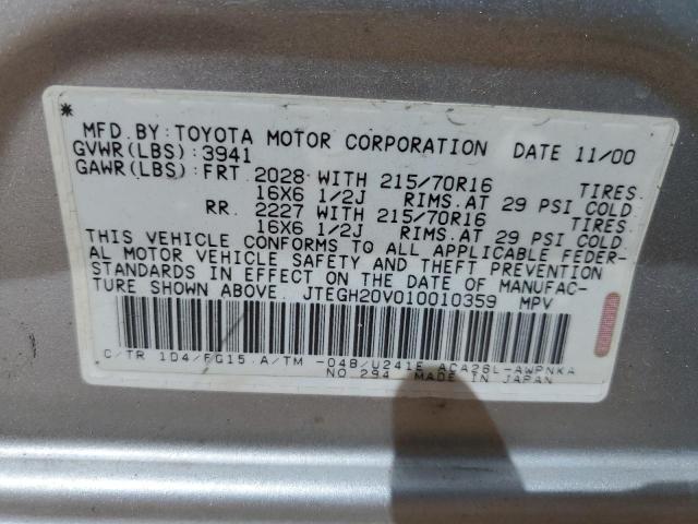 JTEGH20V010010359 - 2001 TOYOTA RAV4 SILVER photo 13