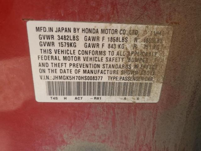 JHMGK5H70HS008377 - 2017 HONDA FIT EX RED photo 13