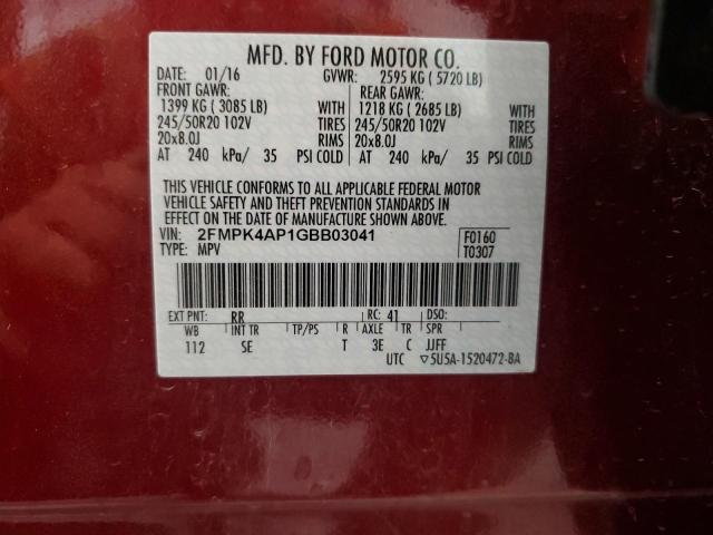2FMPK4AP1GBB03041 - 2016 FORD EDGE SPORT RED photo 13
