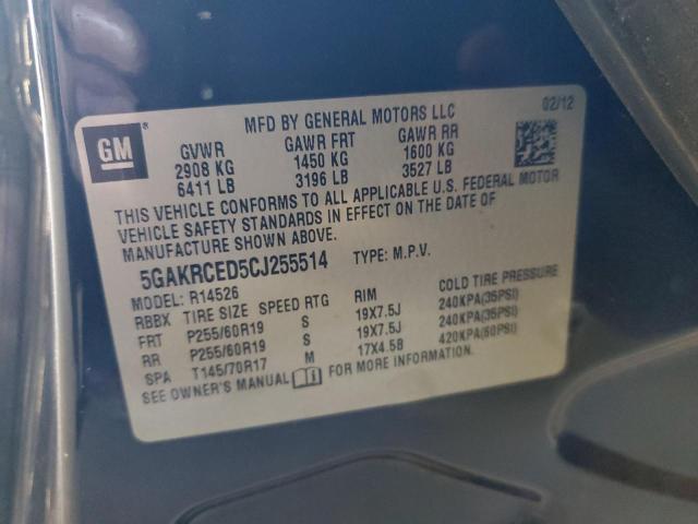 5GAKRCED5CJ255514 - 2012 BUICK ENCLAVE BLUE photo 12