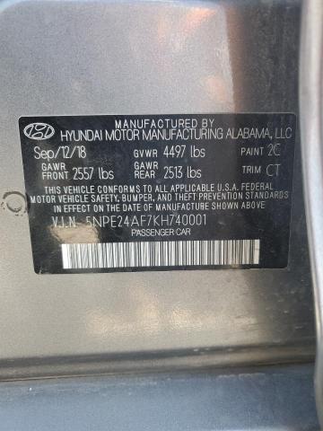 5NPE24AF7KH740001 - 2019 HYUNDAI SONATA SE SILVER photo 12