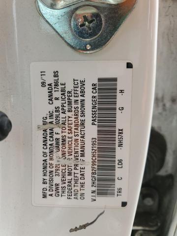 2HGFB2F99CH521953 - 2012 HONDA CIVIC EXL Білий фото 12