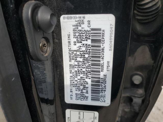 4T1BE32K72U590439 - 2002 TOYOTA CAMRY LE BLACK photo 12